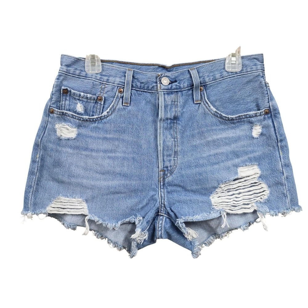 Levi's 501 Shorts Women 29 Blue Distressed Booty Shortie Cut Off Raw Hem Cowgirl